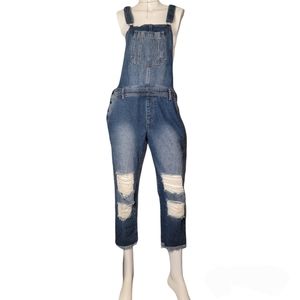 Forever 21 Los Angeles Distressed Cropped Overalls, Medium Wash, NWOT, sz 28